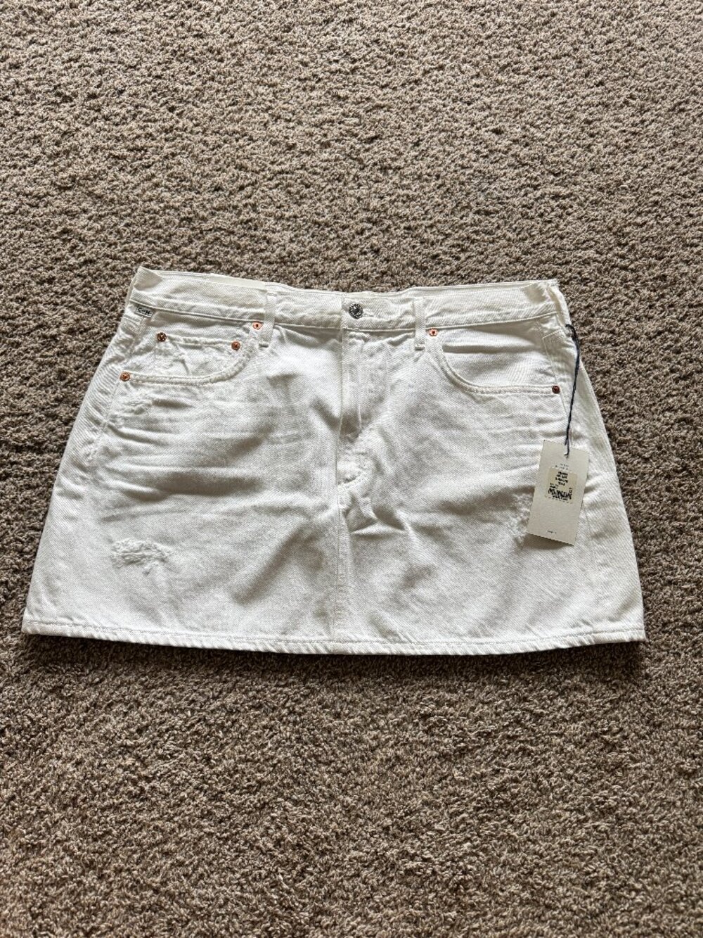 NWT Citizens of Humanity White Denim Skirt Distressed Size 33